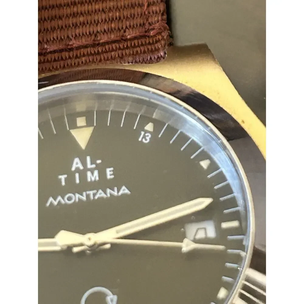 AL-Time Leger Watch 18-2 Yellow Gold Anodized Aluminum 40mm Quartz Aviation